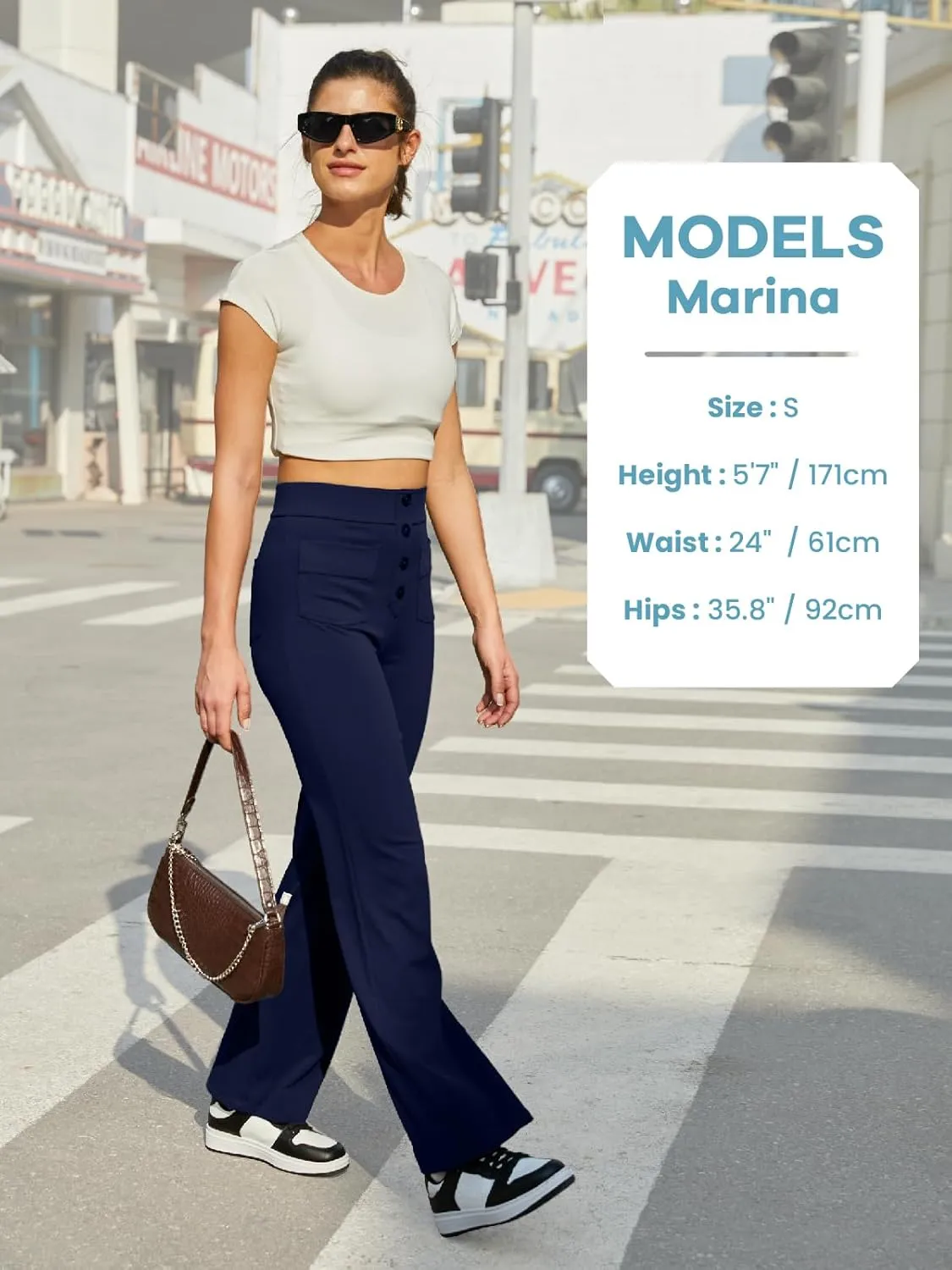 keriffe Women's Straight Leg Pants High Waisted Button Stretchy Business Work Casual Trousers Multiple Pockets