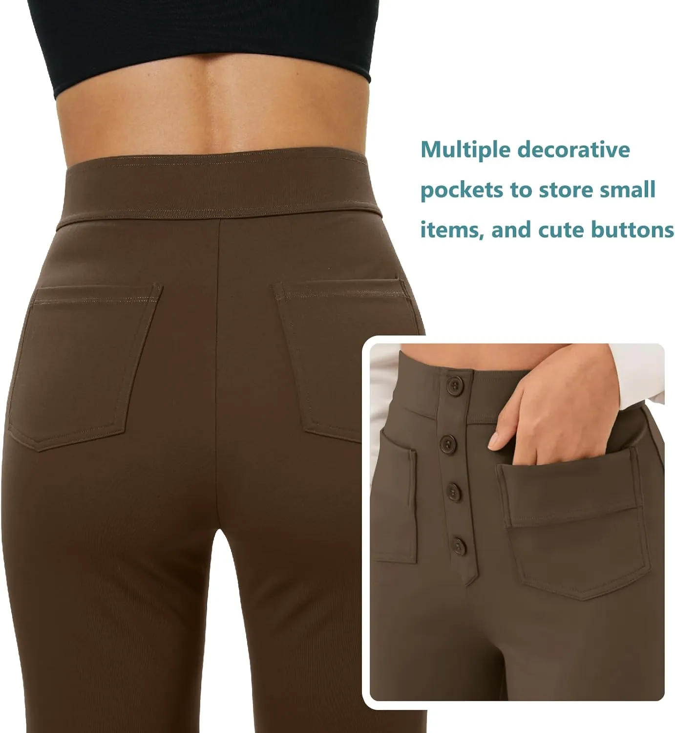 keriffe Women's Straight Leg Pants High Waisted Button Stretchy Business Work Casual Trousers Multiple Pockets