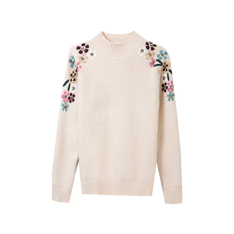 Knitted Pullover Sweater Female Loose Mock Neck
