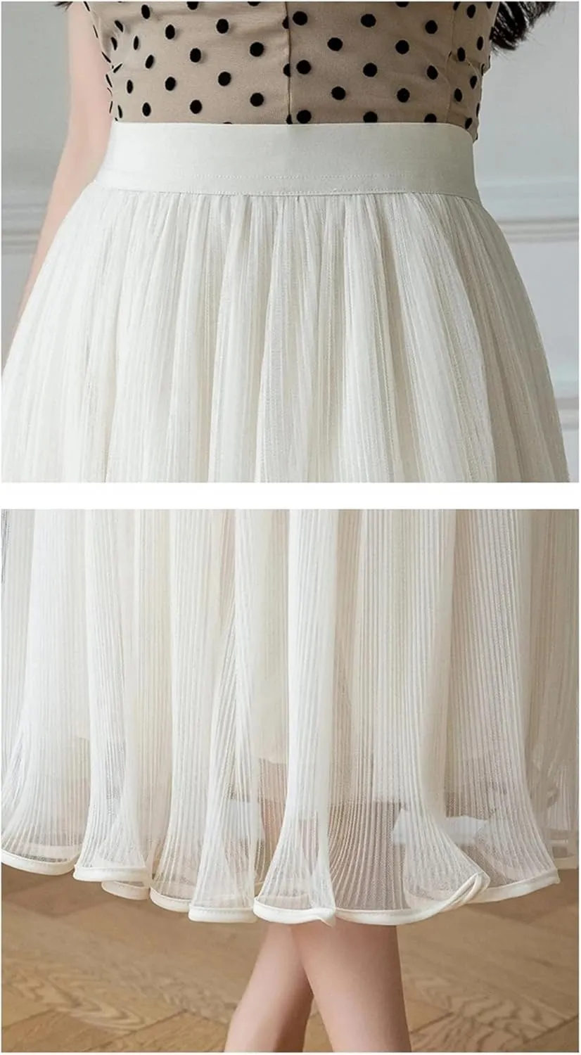 Korean Style Tiered Tulle Skirt Spring Summer High Waist Big Swing A-Line Skirt Ladies Elegant Midi Skirts
