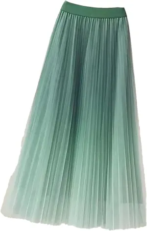 Lady Skirts High Waist Women Pleated Skirts Spring Summer Female Mesh Midi Patchwork Skirt