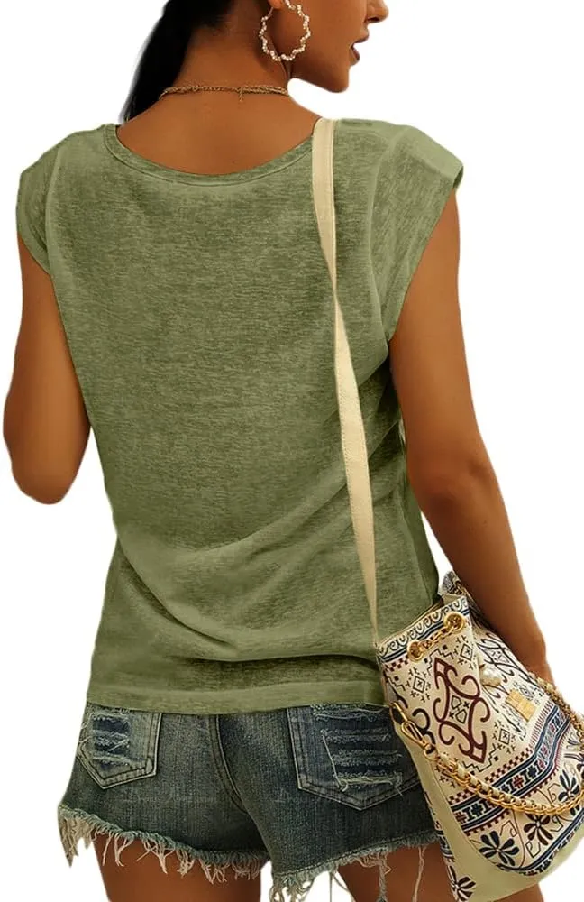 Langwyqu Womens' Cap Sleeve Casual Loose Fit Basic Shirts Tank Tops