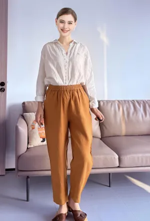 LaovanIn Women's Linen Cropped Pants Tapered Ankle Capris Trousers Elastic Waist