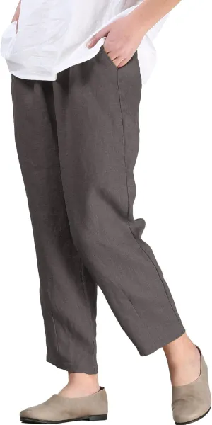 LaovanIn Women's Linen Cropped Pants Tapered Ankle Capris Trousers Elastic Waist