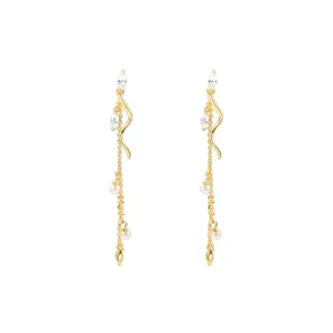 Leaf Tassel Pearl Drop Earrings Nature's Grace Collection