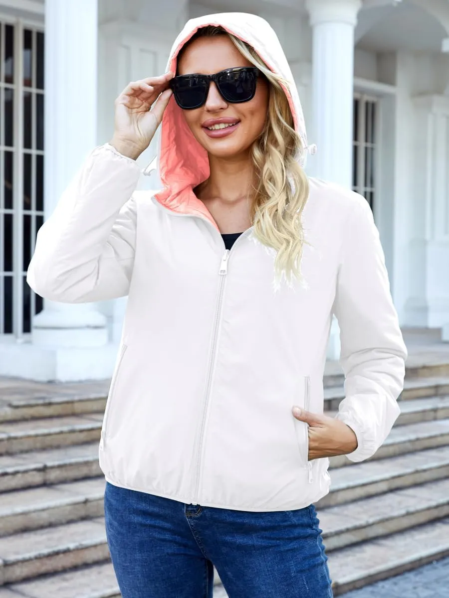 Lightweight Jacket Women Trench Coat with Hood Waterproof Insulated Windbreaker Packable Puffer Jacket