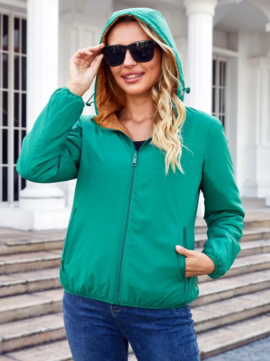 Lightweight Jacket Women Trench Coat with Hood Waterproof Insulated Windbreaker Packable Puffer Jacket