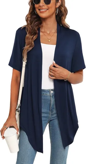 Lightweight Summer 3/4 Sleeve Cardigan for Women Trendy Casual Draped Tie Front Cardigans Fall Shrugs High Low Hem