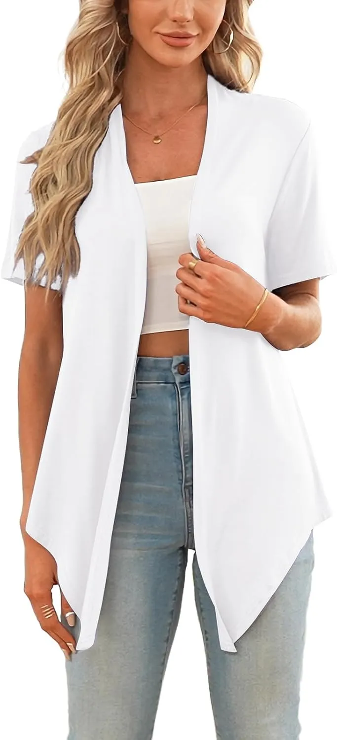 Lightweight Summer 3/4 Sleeve Cardigan for Women Trendy Casual Draped Tie Front Cardigans Fall Shrugs High Low Hem