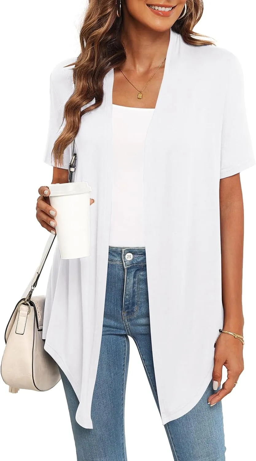 Lightweight Summer 3/4 Sleeve Cardigan for Women Trendy Casual Draped Tie Front Cardigans Fall Shrugs High Low Hem