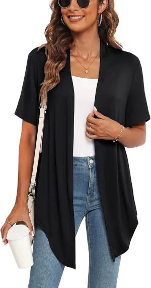 Lightweight Summer 3/4 Sleeve Cardigan for Women Trendy Casual Draped Tie Front Cardigans Fall Shrugs High Low Hem