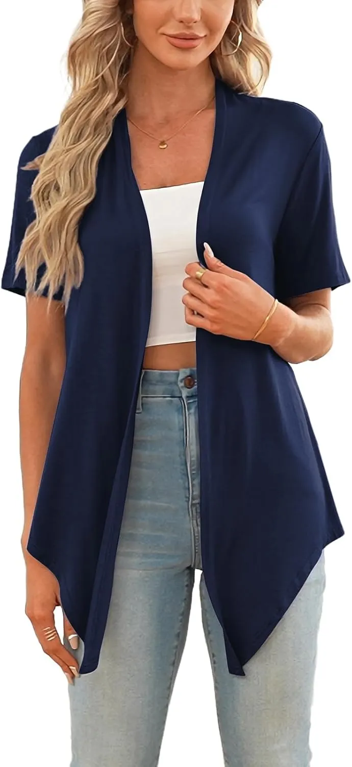 Lightweight Summer 3/4 Sleeve Cardigan for Women Trendy Casual Draped Tie Front Cardigans Fall Shrugs High Low Hem
