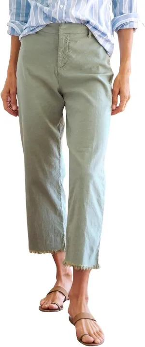 Linen Capri Pants Women High Waisted Straight Leg Cropped Work Pants Business Casual Raw Hem Ankle Pants with Pockets