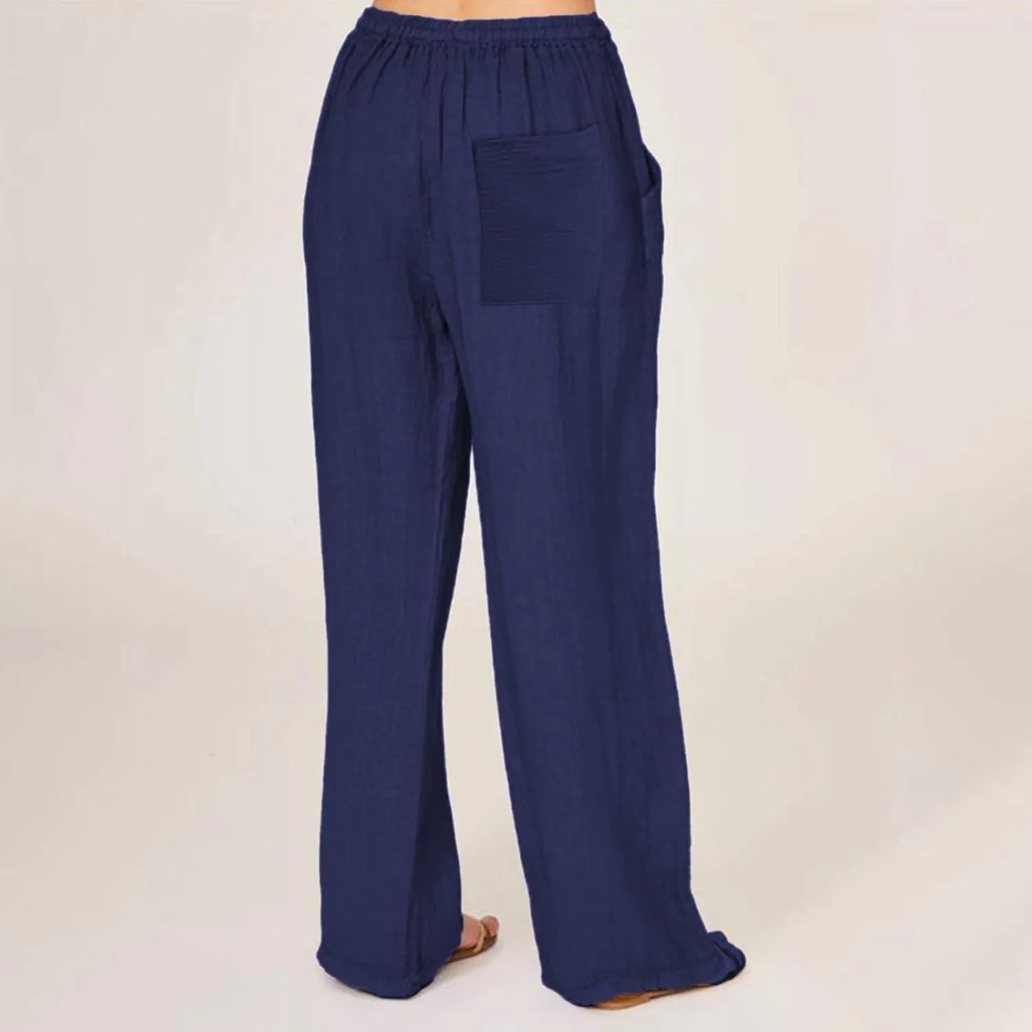 Linen Drawstring Pants Women 2025 Baggy Y2K Summer Stretchy Boho Beach Pants Relaxed Loose Fit Elastic Lightweight Trousers