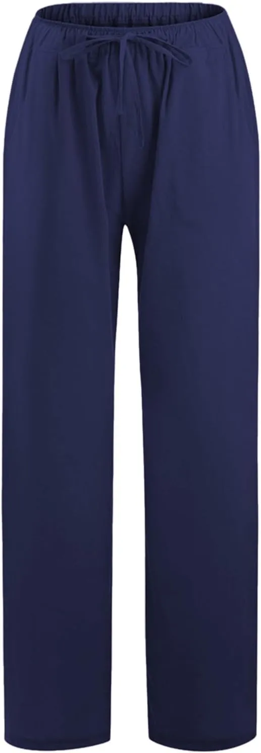 Linen Drawstring Pants Women 2025 Baggy Y2K Summer Stretchy Boho Beach Pants Relaxed Loose Fit Elastic Lightweight Trousers
