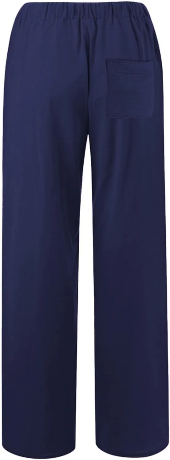 Linen Drawstring Pants Women 2025 Baggy Y2K Summer Stretchy Boho Beach Pants Relaxed Loose Fit Elastic Lightweight Trousers