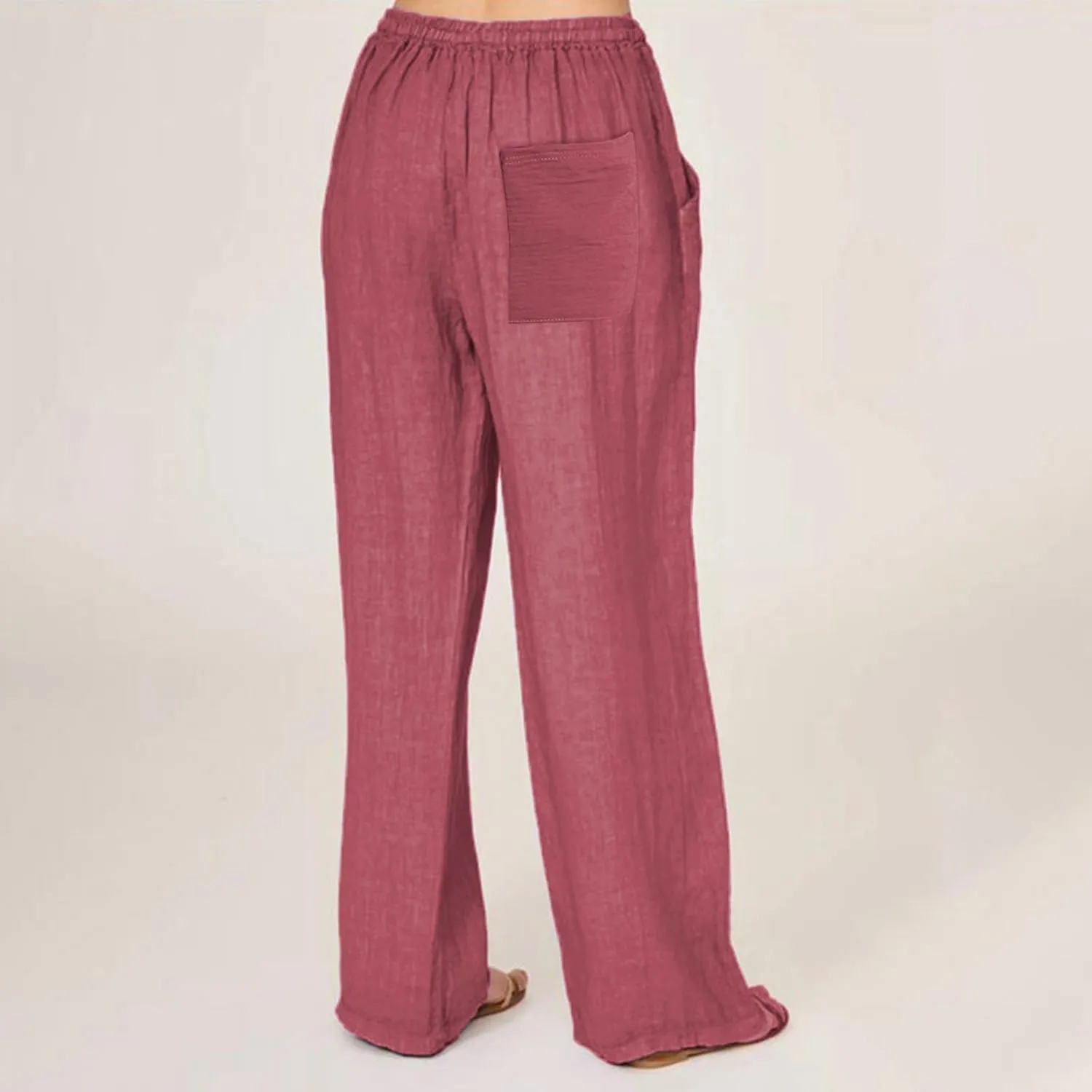 Linen Drawstring Pants Women 2025 Baggy Y2K Summer Stretchy Boho Beach Pants Relaxed Loose Fit Elastic Lightweight Trousers