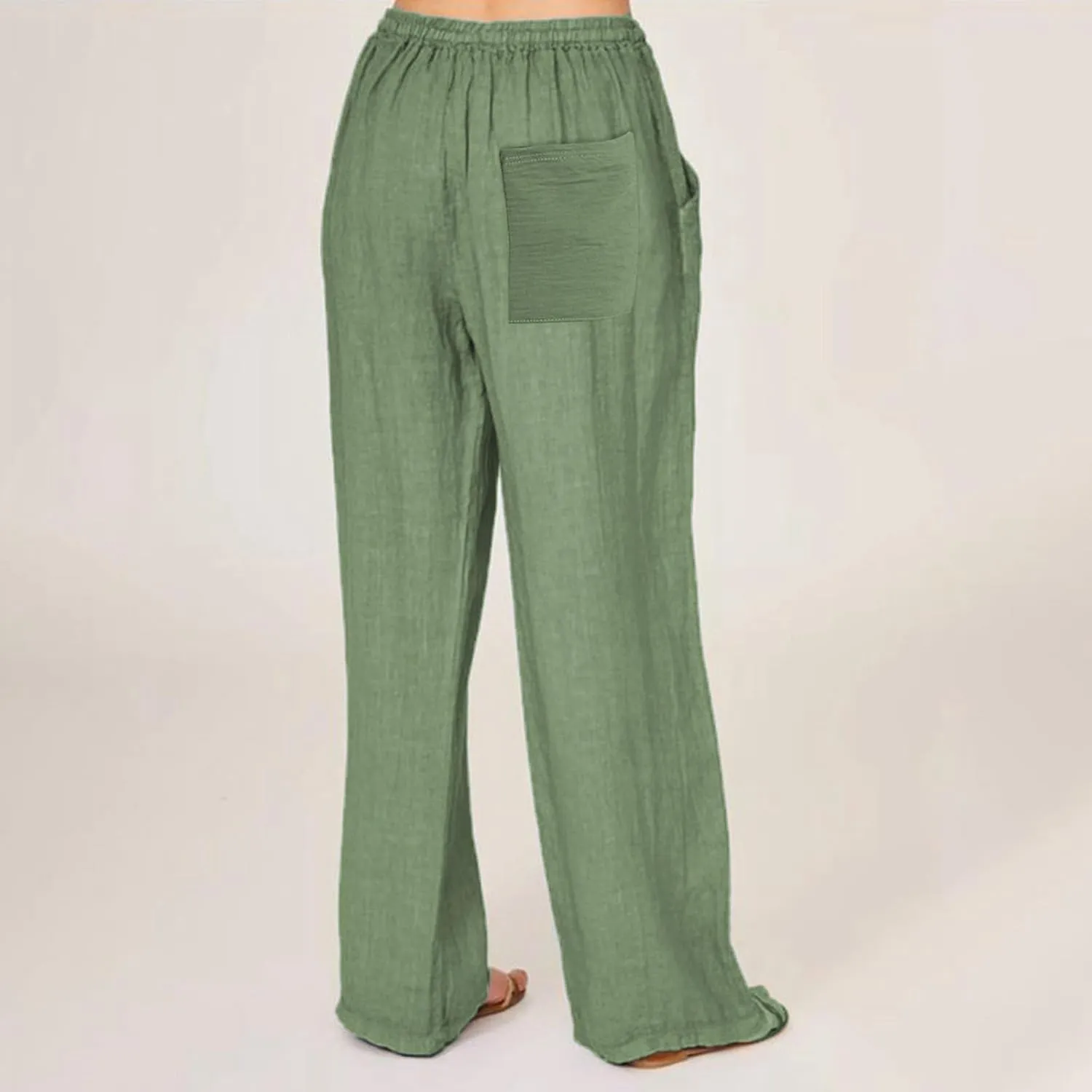 Linen Drawstring Pants Women 2025 Baggy Y2K Summer Stretchy Boho Beach Pants Relaxed Loose Fit Elastic Lightweight Trousers