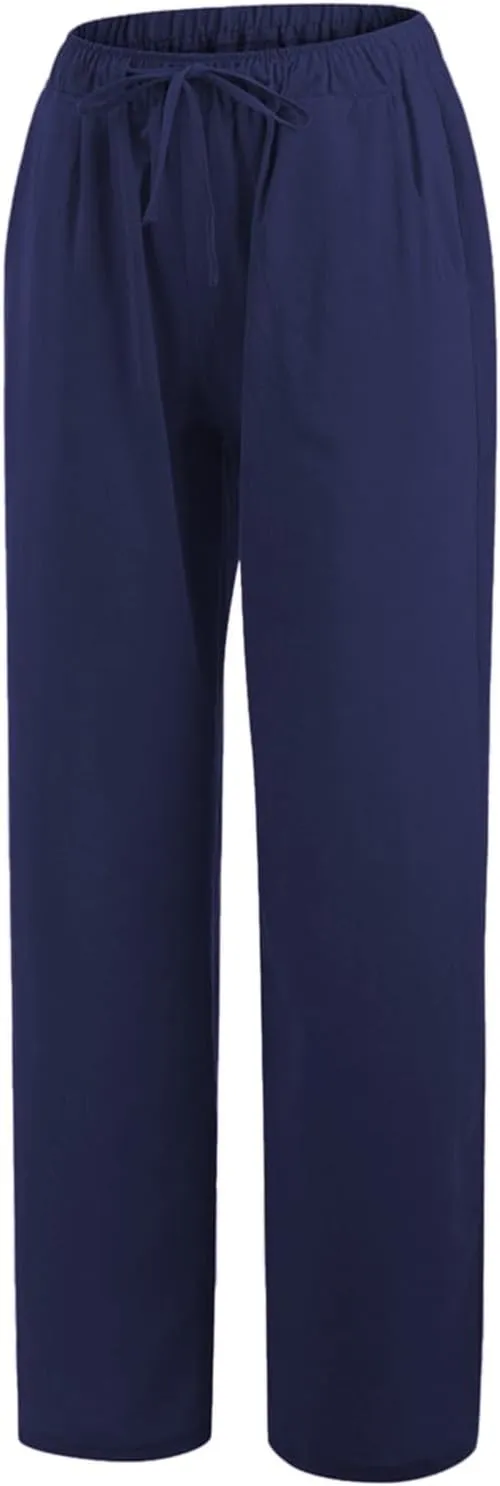 Linen Drawstring Pants Women 2025 Baggy Y2K Summer Stretchy Boho Beach Pants Relaxed Loose Fit Elastic Lightweight Trousers