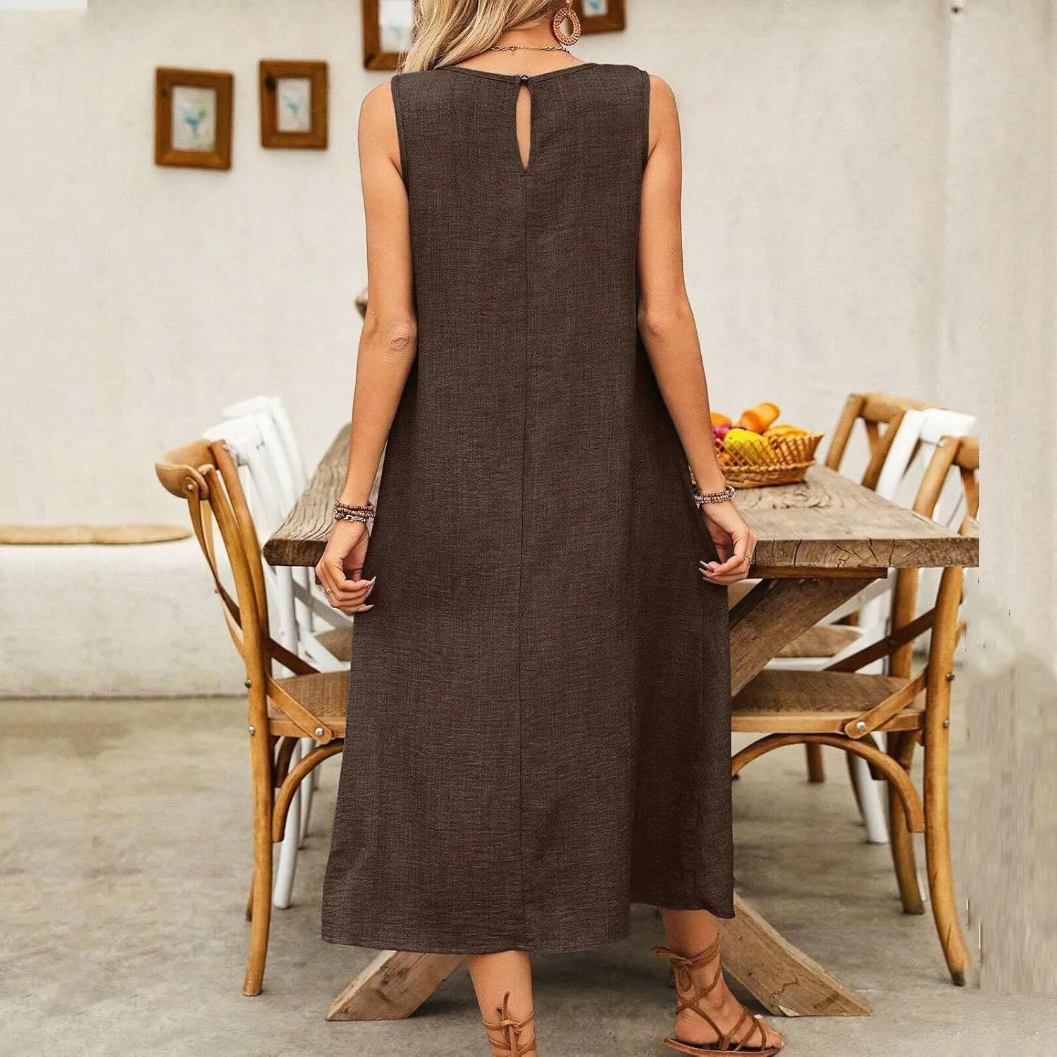 Long Dresses for Women 2025 Casual Loose Soft Sleeveless Tank Linen Dress Summer Flowy Boho Beach Maxi Sundresses