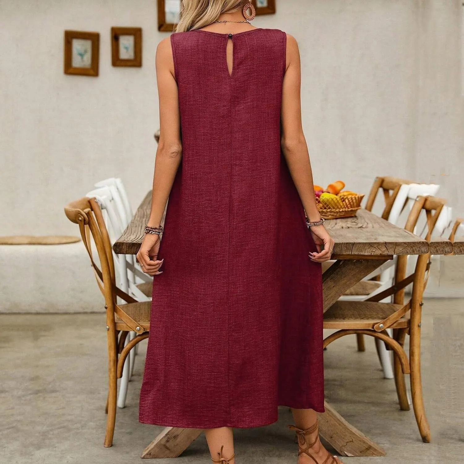 Long Dresses for Women 2025 Casual Loose Soft Sleeveless Tank Linen Dress Summer Flowy Boho Beach Maxi Sundresses