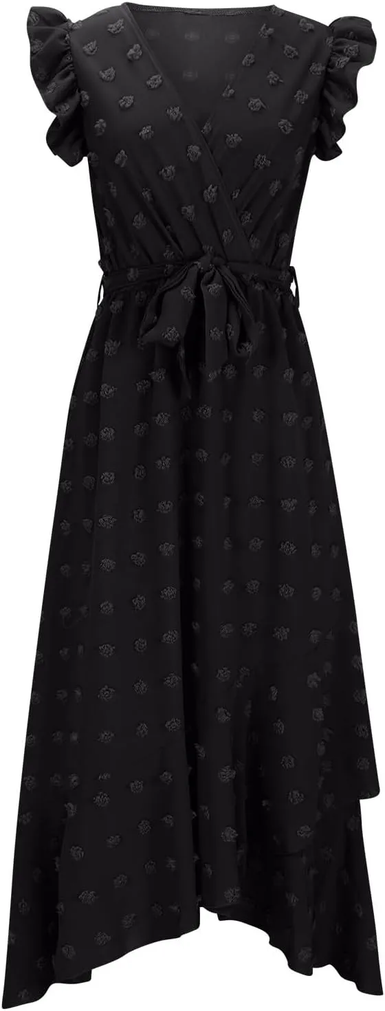 Long Dresses for Women Casual Loose Soft Flowy V Neck Sleeveless Wrap Dress Summer Asymmetrical Slit Maxi Sundress