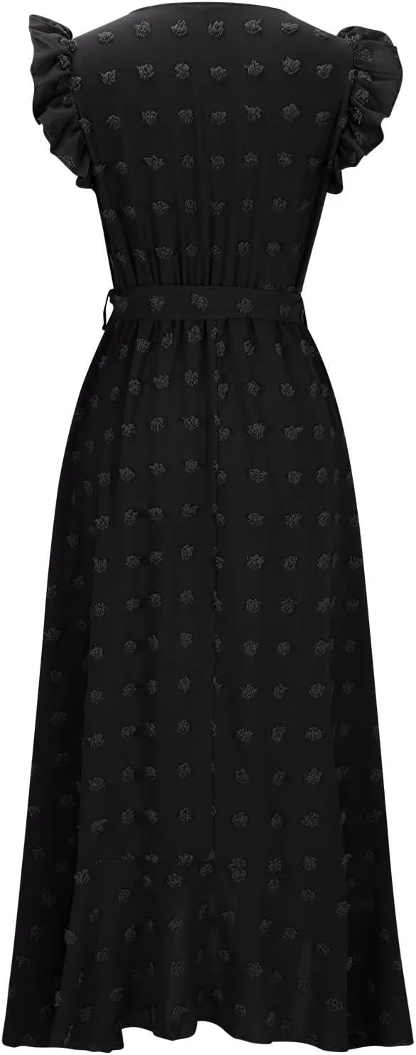 Long Dresses for Women Casual Loose Soft Flowy V Neck Sleeveless Wrap Dress Summer Asymmetrical Slit Maxi Sundress