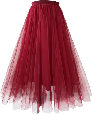 Long Maxi Tulle Skirt Spring for Women Elastic Waist Pleated Skirt Women Mesh Floor-Length Long Skirts Lady