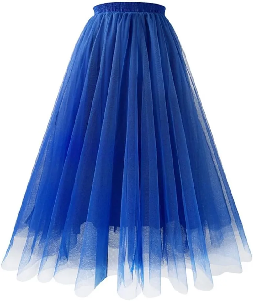 Long Maxi Tulle Skirt Spring for Women Elastic Waist Pleated Skirt Women Mesh Floor-Length Long Skirts Lady
