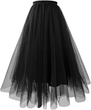 Long Maxi Tulle Skirt Spring for Women Elastic Waist Pleated Skirt Women Mesh Floor-Length Long Skirts Lady