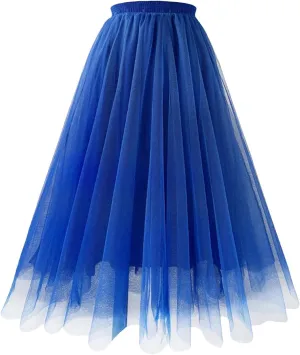 Long Maxi Tulle Skirt Spring for Women Elastic Waist Pleated Skirt Women Mesh Floor-Length Long Skirts Lady