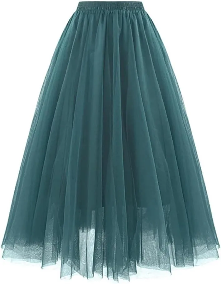 Long Maxi Tulle Skirt Spring for Women Elastic Waist Pleated Skirt Women Mesh Floor-Length Long Skirts Lady