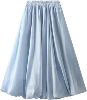 Long Skirt Women's Bright Silk Pearlescent Design Sense Umbrella Skirt Twill on Midi Skirt Women's Skirts
