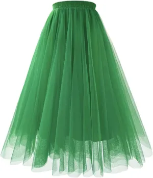 Long Skirt Women's Tutu Tulle A-Line Layered Mesh Midi Skirt Pleated Skirt High Waist Women's Skirts