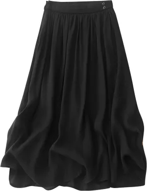 Long Skirts for Women Cozy Elastic Waist Linen Skirt Solid Color Flowy Swing Layered Skirts Pleated Tulle Skirt