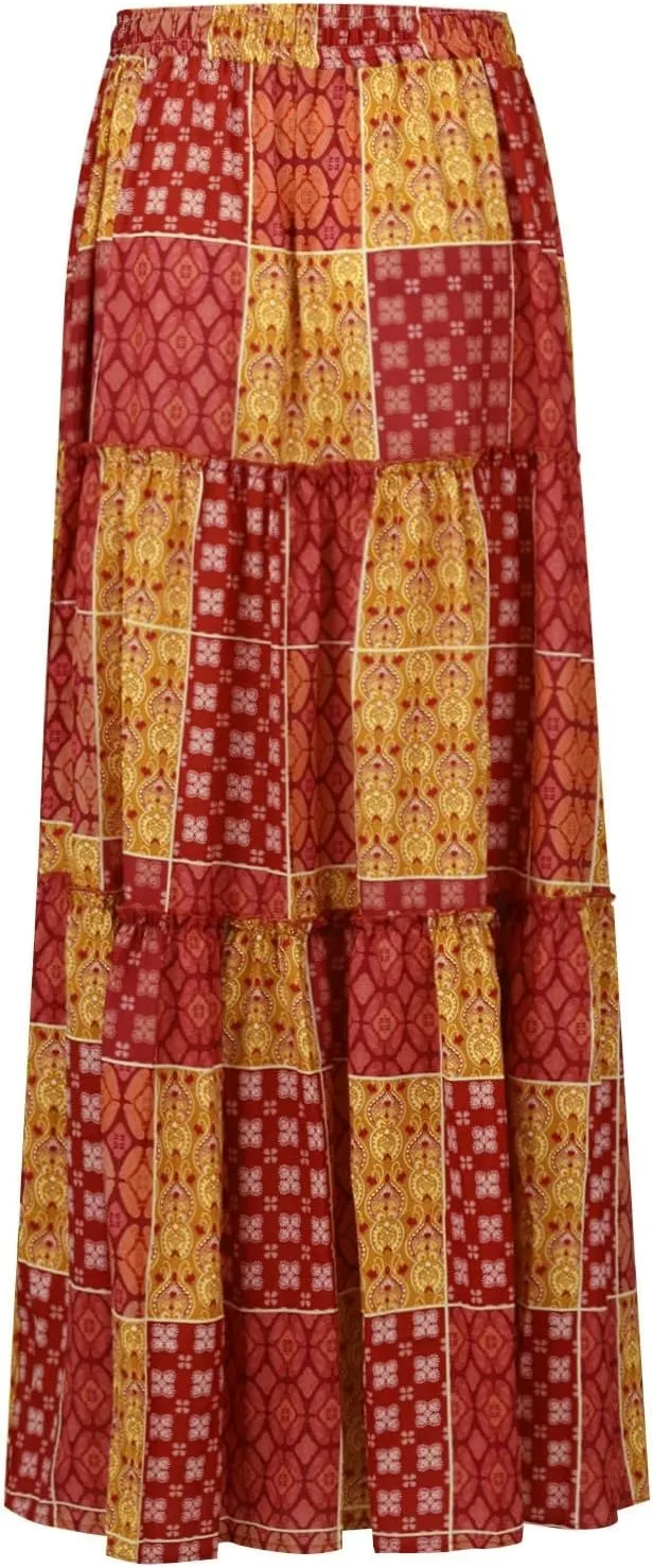 Long Skirts for Women Floral Maxi Skirt with Pockets Beach Flowy Midi Boho Skirt Casual Pleated High Waisted Skirts