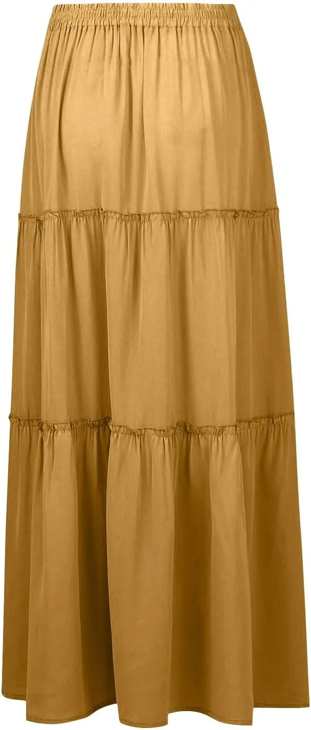 Long Skirts for Women Floral Maxi Skirt with Pockets Beach Flowy Midi Boho Skirt Casual Pleated High Waisted Skirts