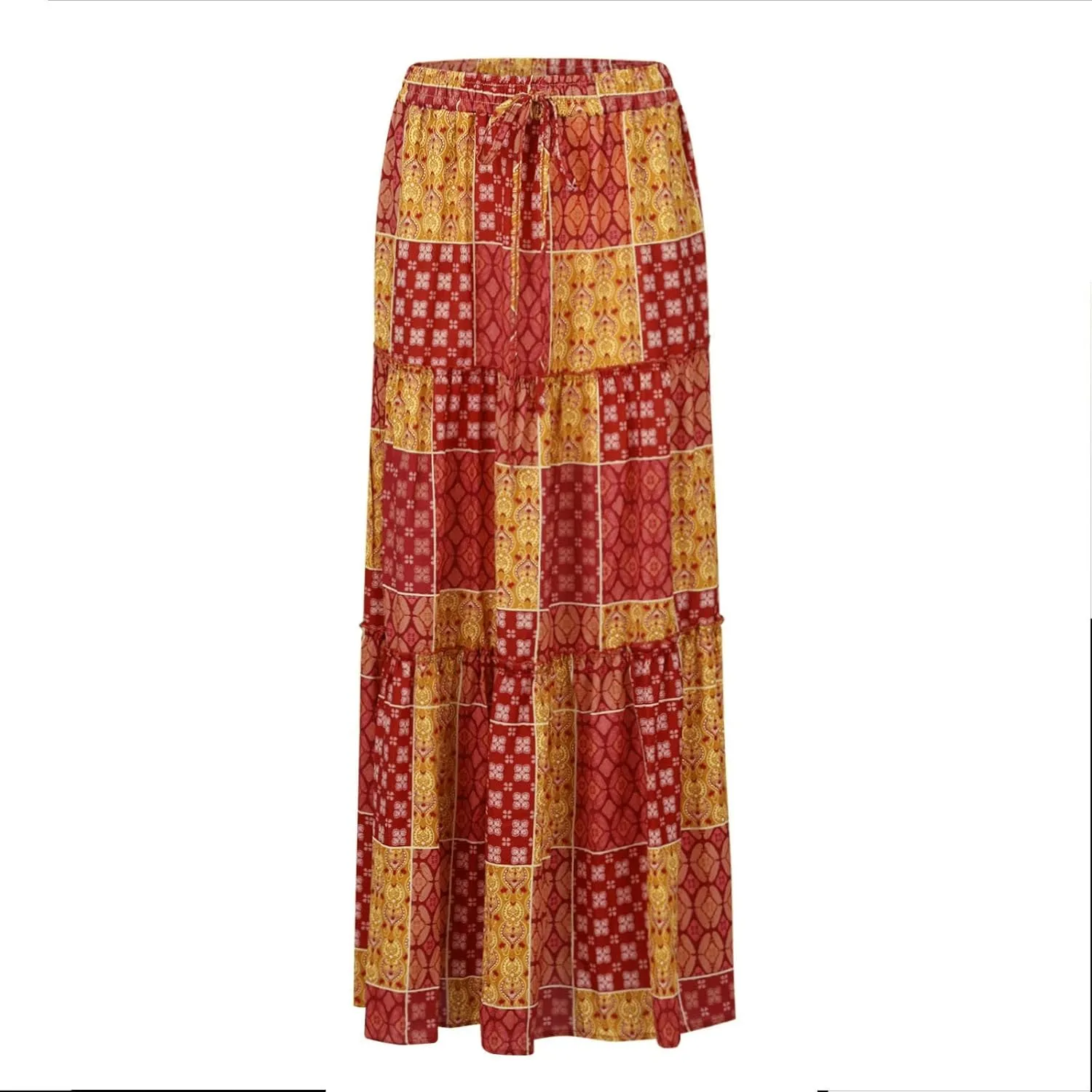 Long Skirts for Women Floral Maxi Skirt with Pockets Beach Flowy Midi Boho Skirt Casual Pleated High Waisted Skirts