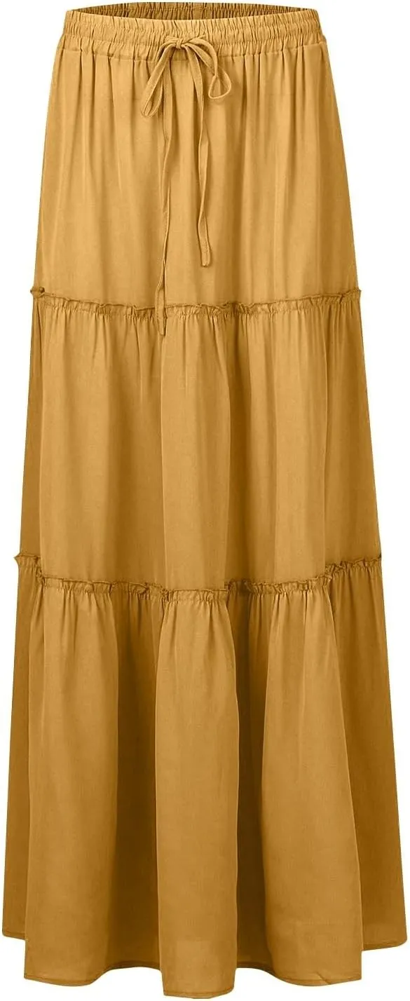 Long Skirts for Women Floral Maxi Skirt with Pockets Beach Flowy Midi Boho Skirt Casual Pleated High Waisted Skirts