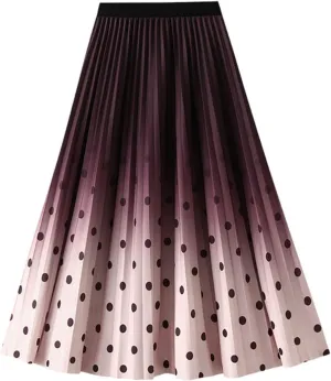 Long Skirts for Women High Waisted Slim Gradient Pleated A Line Skirt Polka Dot Print Midi Skirts for Parties