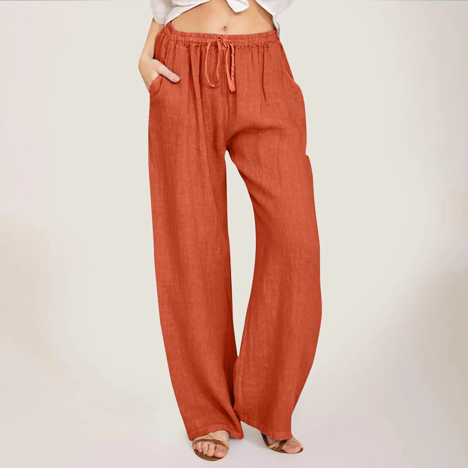 Loose Linen Pants for Women 2025 Baggy Y2K Summer Stretchy Boho Beach Pants Relaxed Loose Fit Elastic Lightweight Trousers