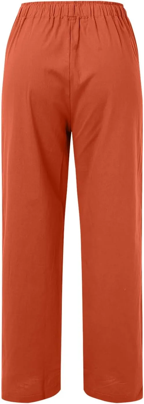 Loose Linen Pants for Women 2025 Baggy Y2K Summer Stretchy Boho Beach Pants Relaxed Loose Fit Elastic Lightweight Trousers