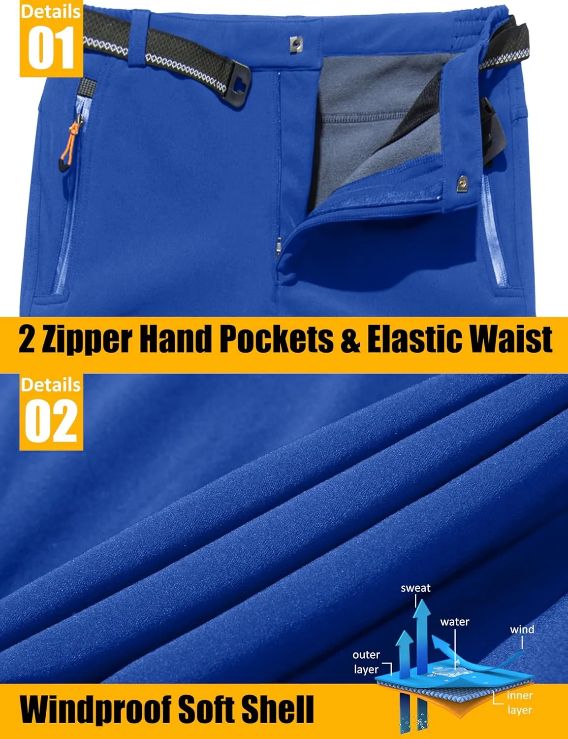 MAGCOMSEN Men's Winter Pants Fleece Lined Ski Snow Pants Water Resistant 4 Zip Pockets Outdoor Pants