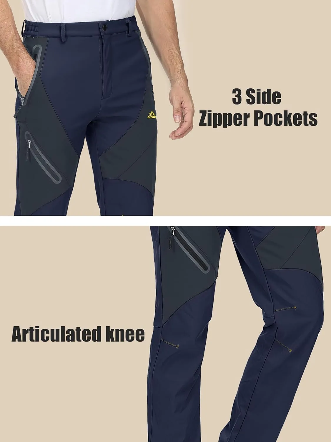 MAGCOMSEN Men's Winter Pants Snow Pants Fleece Lined Water Resistant 4 Zip Pockets Skiing Pants