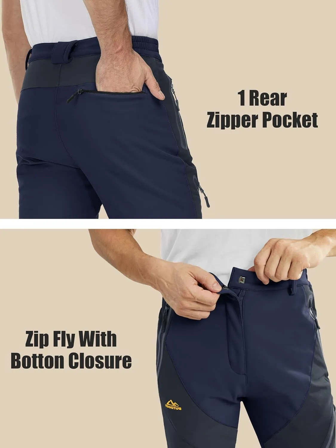 MAGCOMSEN Men's Winter Pants Snow Pants Fleece Lined Water Resistant 4 Zip Pockets Skiing Pants