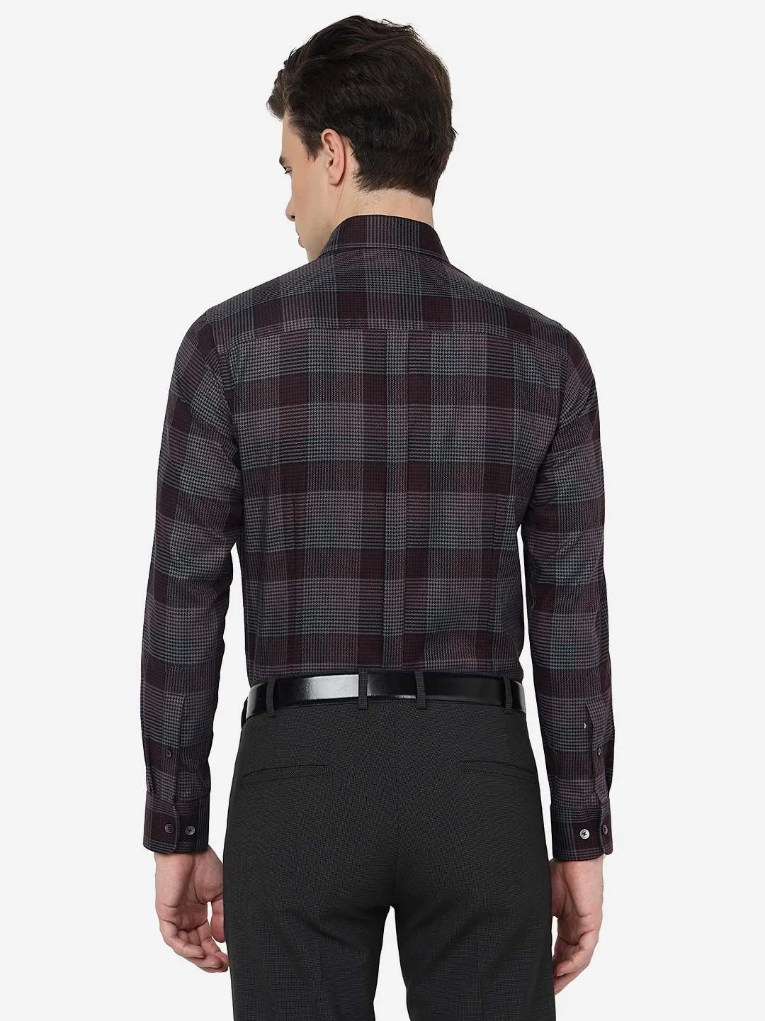Maroon Checked Slim Fit Formal Shirt | JadeBlue