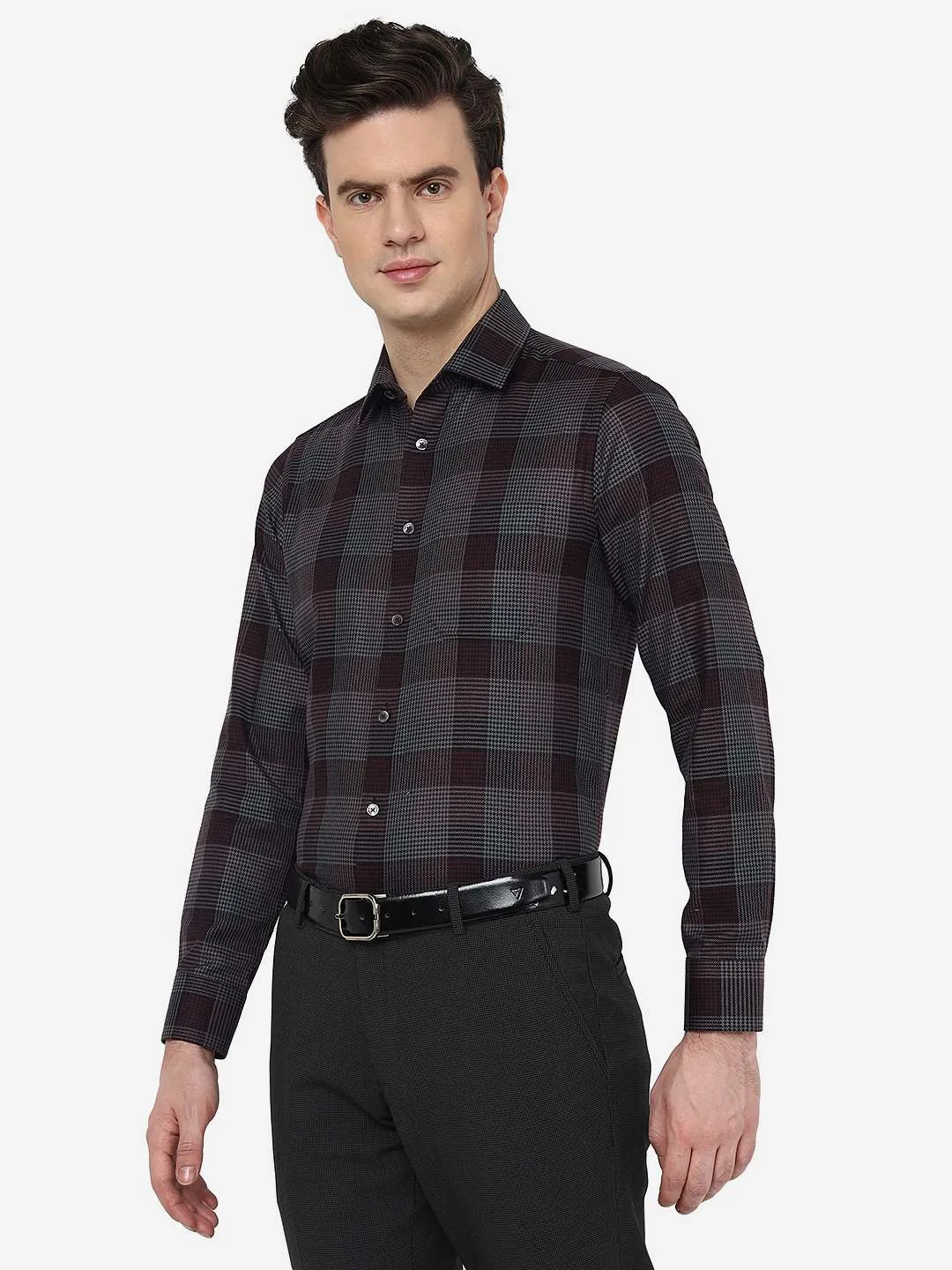 Maroon Checked Slim Fit Formal Shirt | JadeBlue