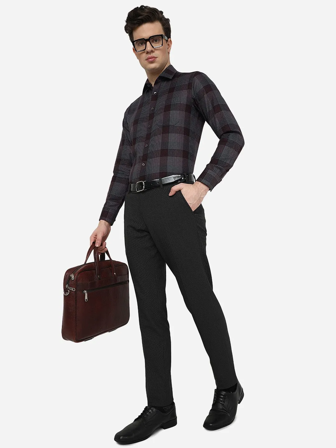 Maroon Checked Slim Fit Formal Shirt | JadeBlue