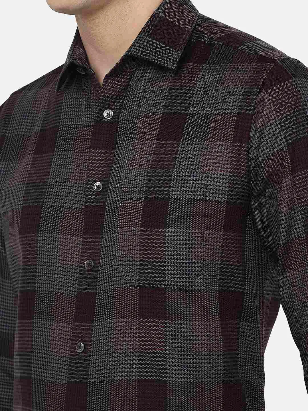 Maroon Checked Slim Fit Formal Shirt | JadeBlue