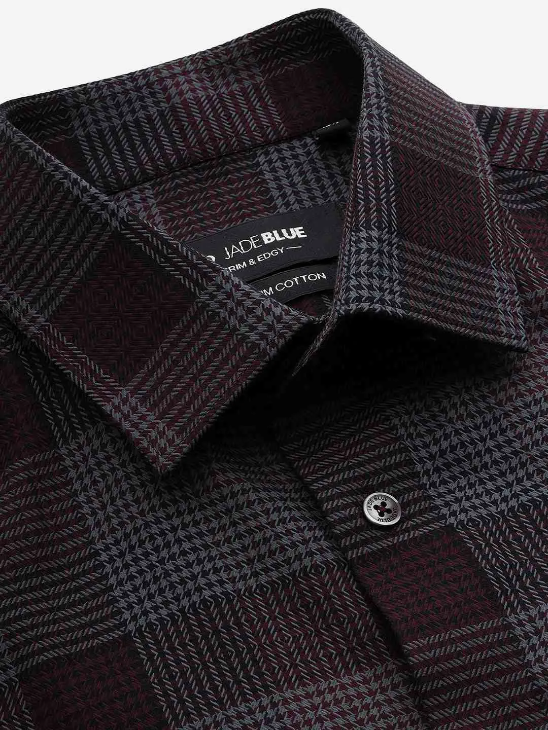 Maroon Checked Slim Fit Formal Shirt | JadeBlue